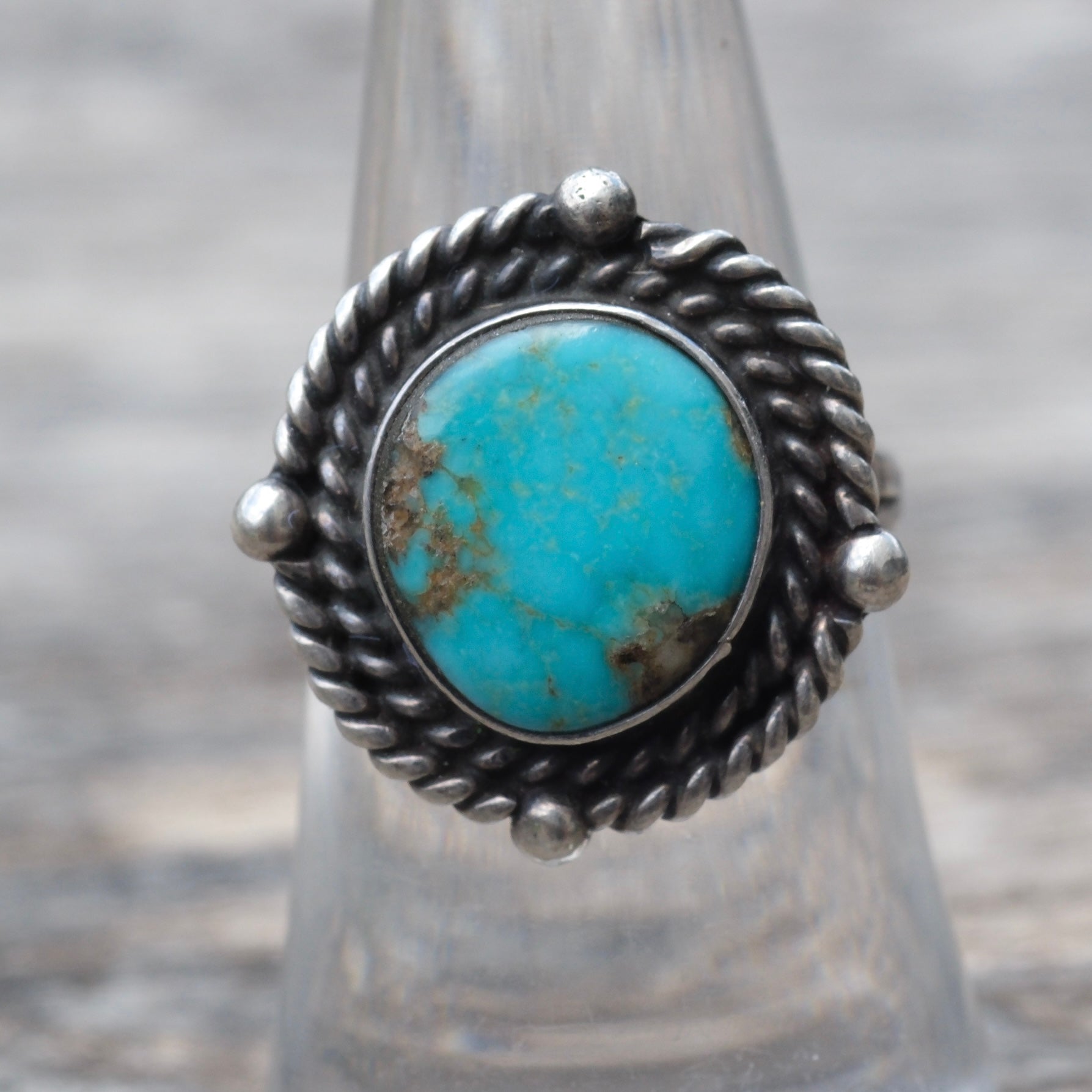 Vintage Sterling Turquoise Roper Ring 6.75
