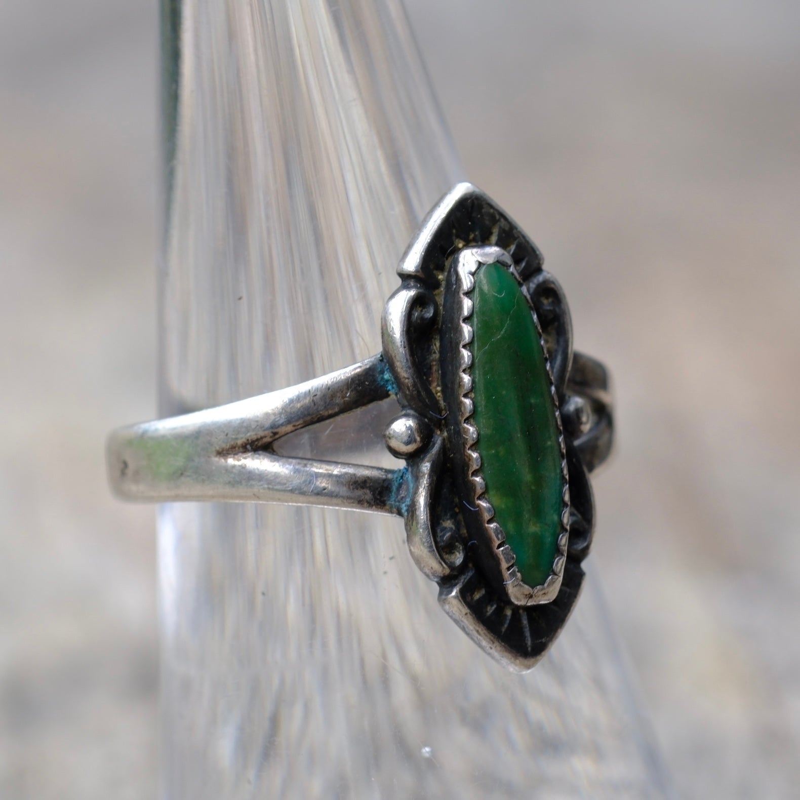 Vintage Sterling Malachite Ring 7