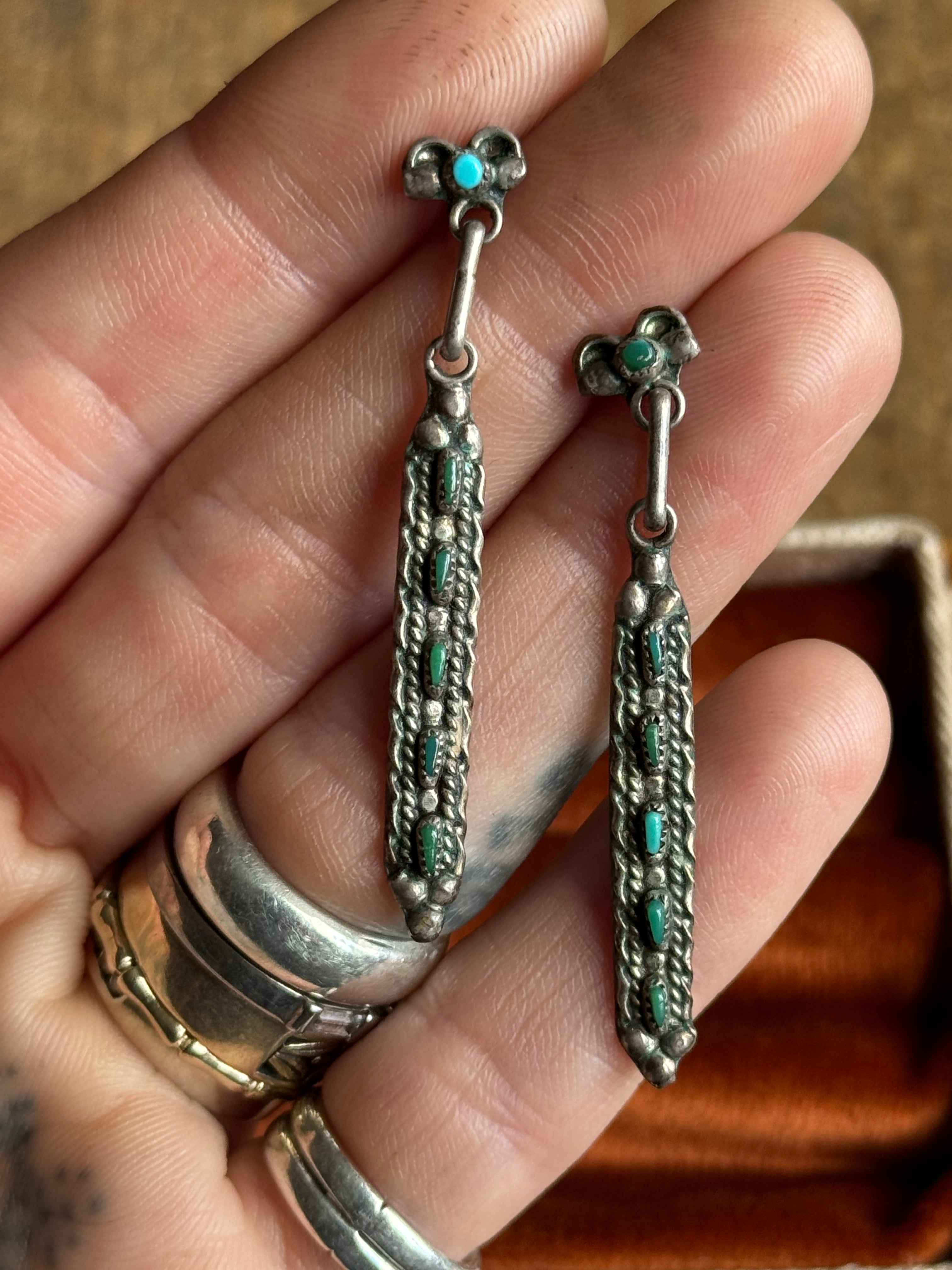 Vintage Sterling Silver Turquoise Petit Point Earrings