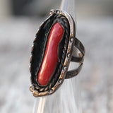 Vintage Sterling Coral Feather Ring 2.75