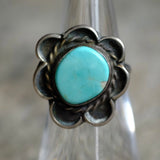 Vintage Sterling Turquoise Florette Ring 4.75