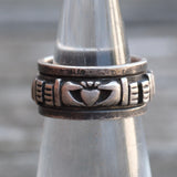 Vintage Sterling Claddagh Spinner Ring 4.25