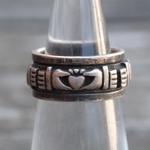 Vintage Sterling Claddagh Spinner Ring 4.25