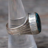 Vintage Sterling Turquoise Ribbed Band Ring 8.25