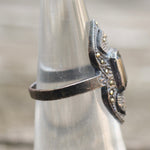 Vintage Sterling Onyx Marcasite Cocktail Ring 5.25