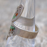 Vintage Sterling Turquoise and Coral Inlay Overpass Ring 7.5