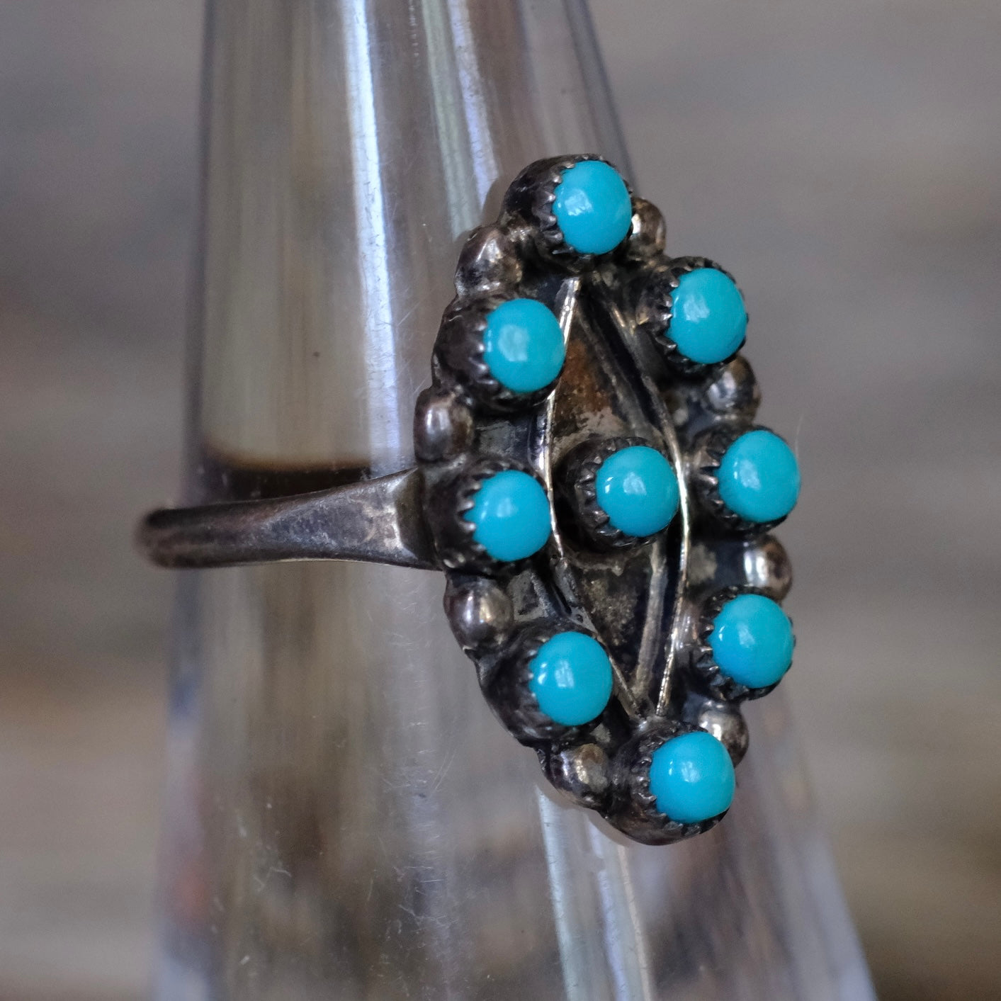 Vintage Sterling Turquoise Cluster Ring 5