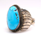 Vintage Sterling Turquoise Ribbed Band Ring 10.5