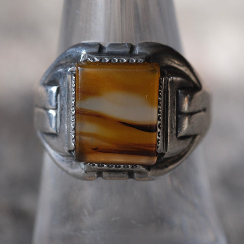 Vintage Sterling Agate Signet Ring 7.75