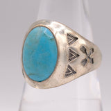 Vintage Sterling Turquoise Stamped Arrows Ring 7.5