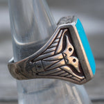 Vintage Sterling Turquoise Stamped Band Ring 7.75