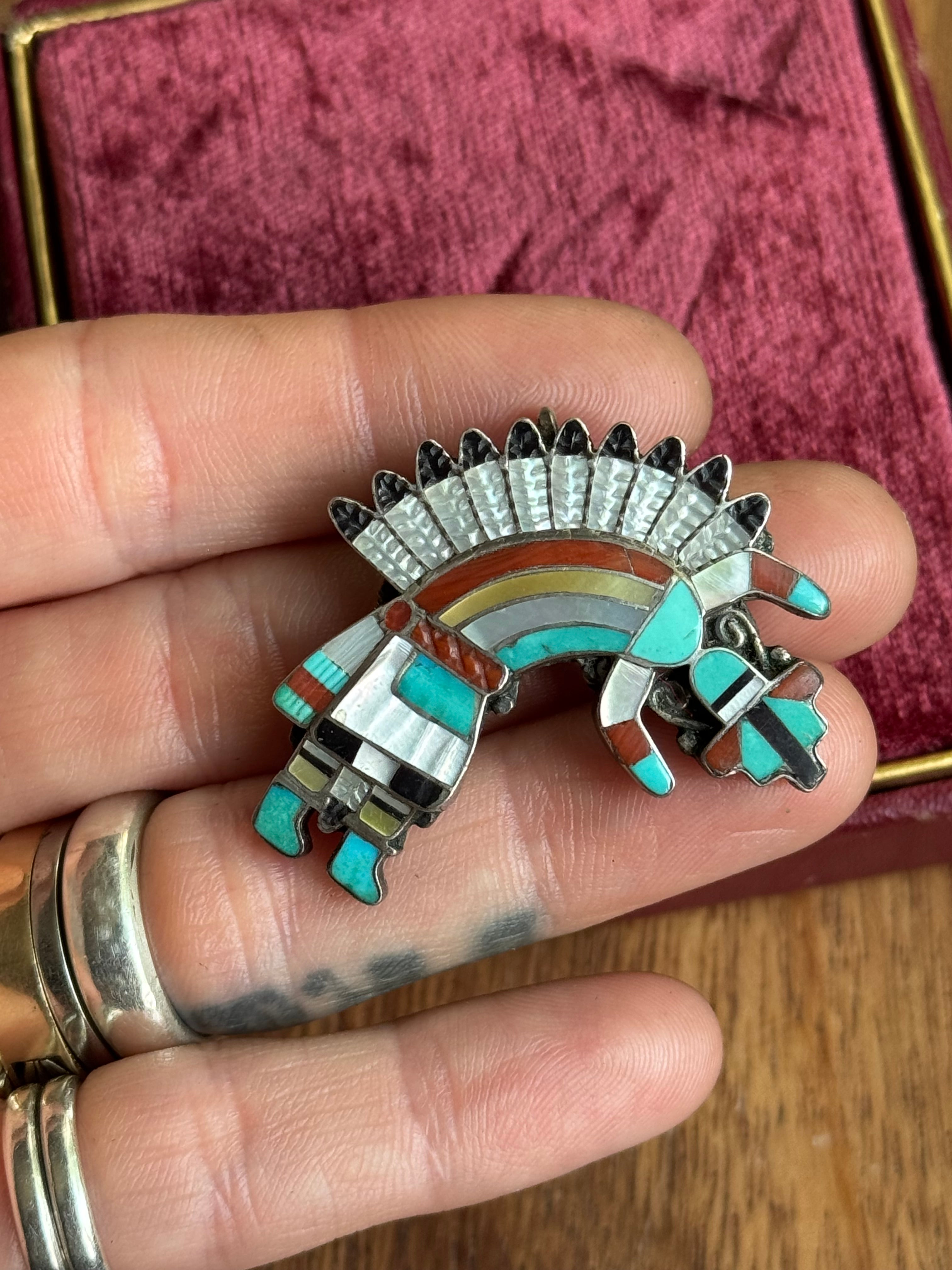 RARE Vintage Sterling Silver Zuni Rainbow Man Pin/Pendant by Pablita B Quam