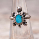 Vintage Sterling Turquoise Turtle Ring 4.5