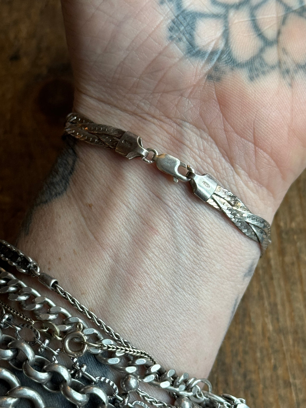Vintage Sterling Silver Braided Herringbone Chain Bracelet