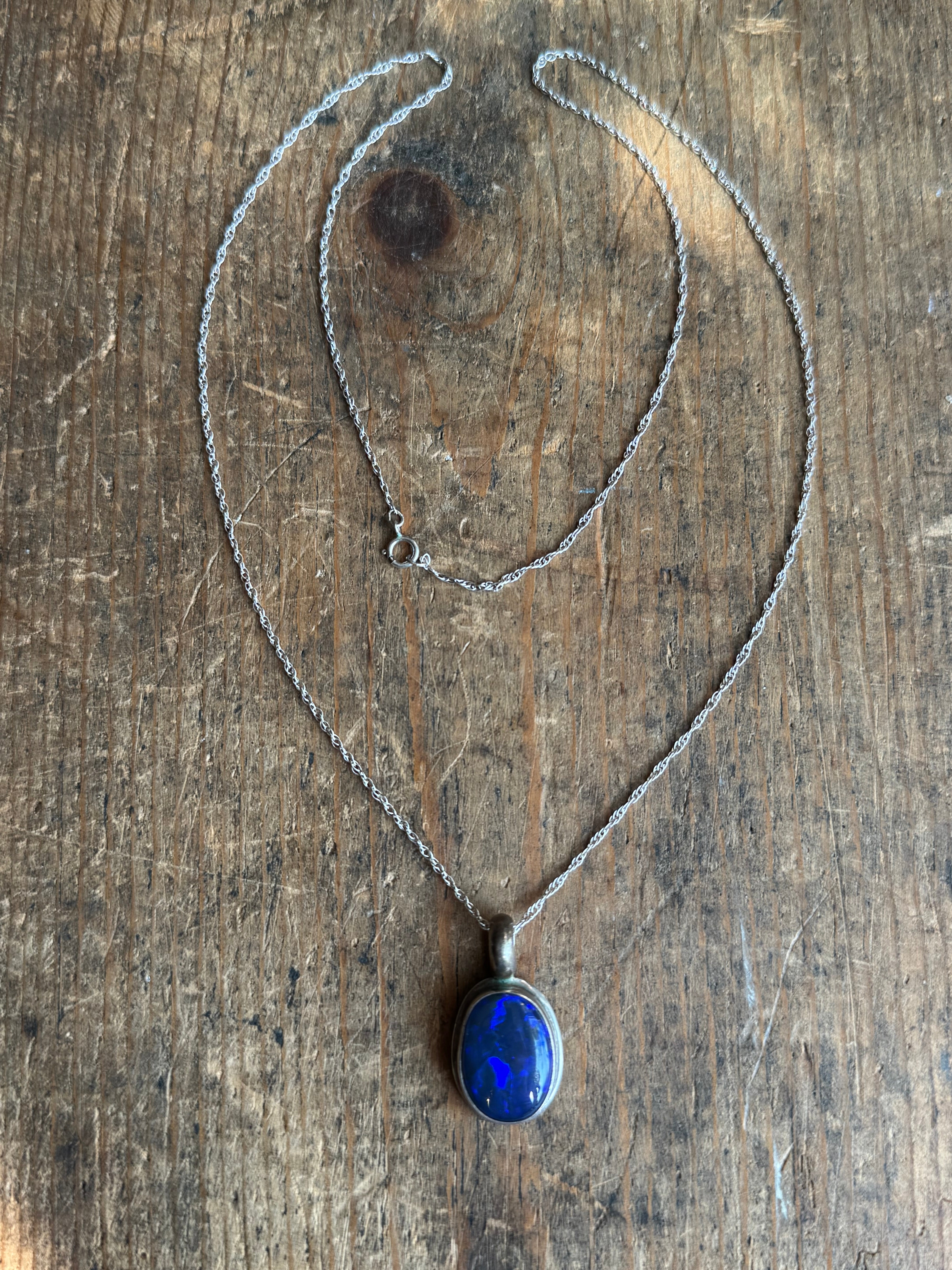 Vintage Sterling Silver Chunky Opal 22" Necklace