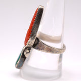 Vintage Sterling Turquoise and Coral Feather Ring 8.75