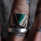 Vintage Sterling Malachite Triangle Ring 9