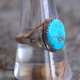 Vintage Sterling Turquoise Stamped Band Ring 9.75
