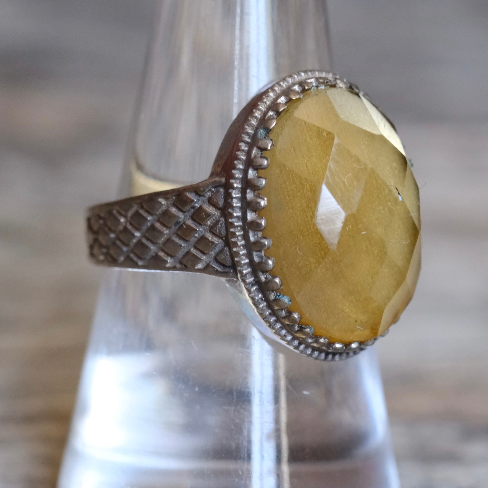 Vintage Sterling Faceted Glass Ring 8