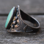 Vintage Sterling Turquoise Stamped Cigar Band Ring 4.75