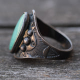 Vintage Sterling Turquoise Stamped Cigar Band Ring 4.75