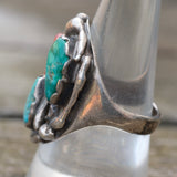 Vintage Sterling Turquoise and Coral Ring 8.75