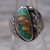 Vintage Sterling Turquoise Ribbed Band Ring 7.75
