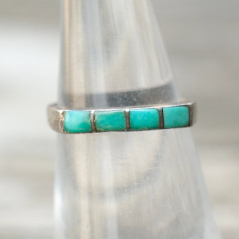 Vintage Sterling Turquoise Inlay Band 5.5