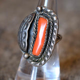 Vintage Sterling Coral Feather Ring 5.75