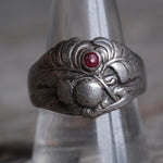 Vintage Sterling and Garnet Feather Ring 10.75