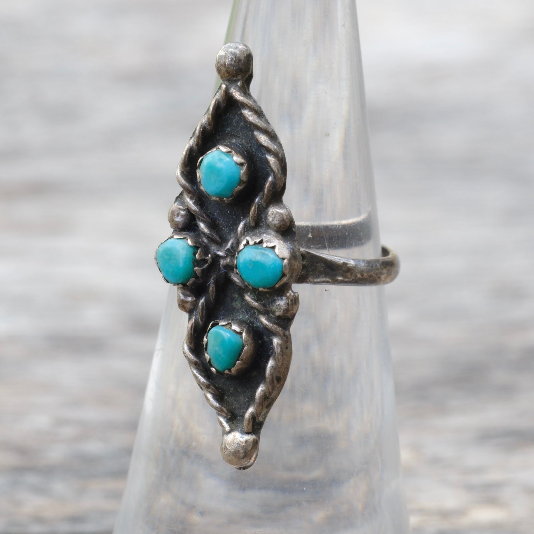 Vintage Sterling 4-Stone Turquoise Ring 5.5