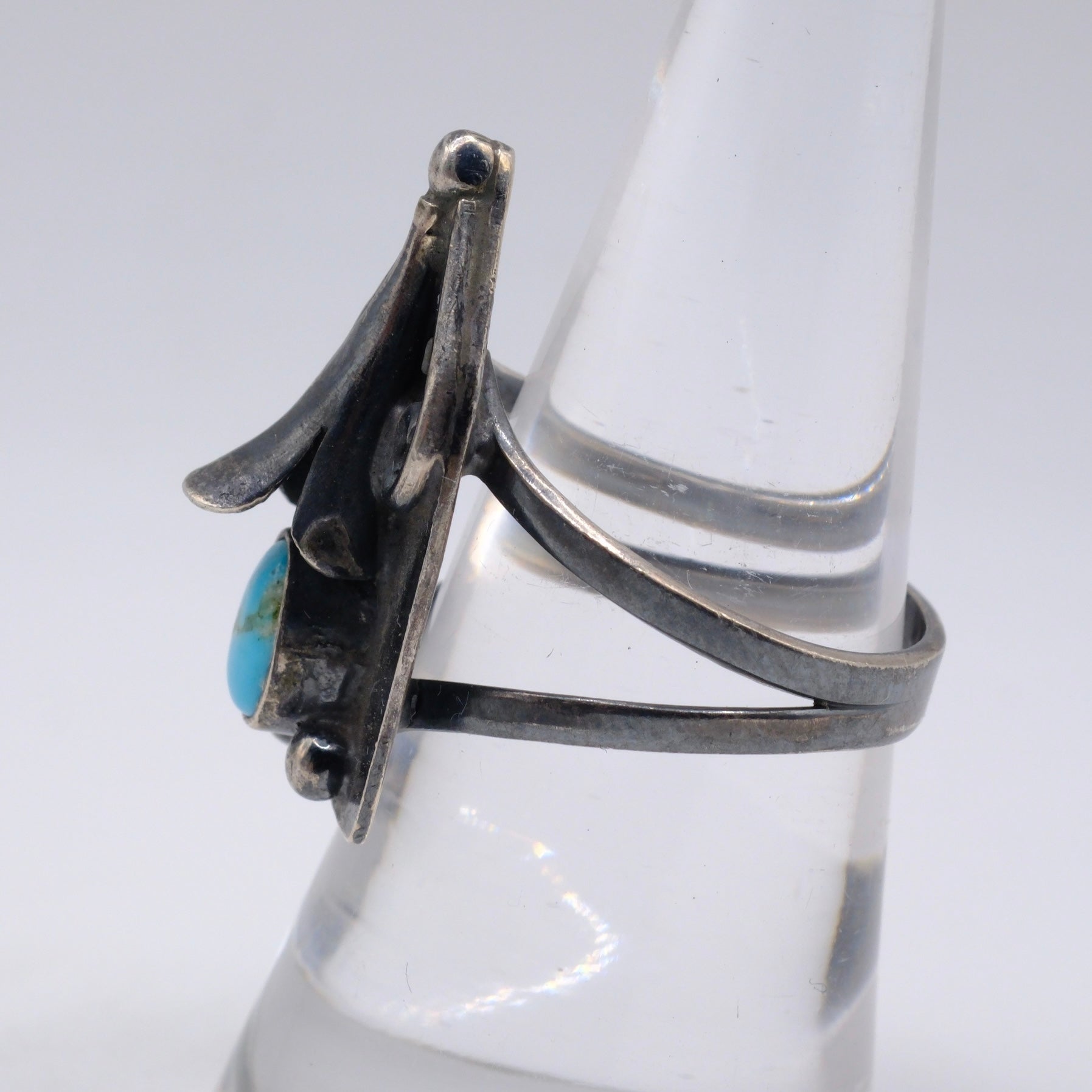 Vintage Sterling Turquoise Blossom Ring 7.25