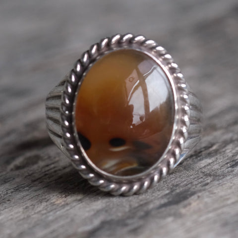 Vintage Sterling Agate Roper Ring 10.25