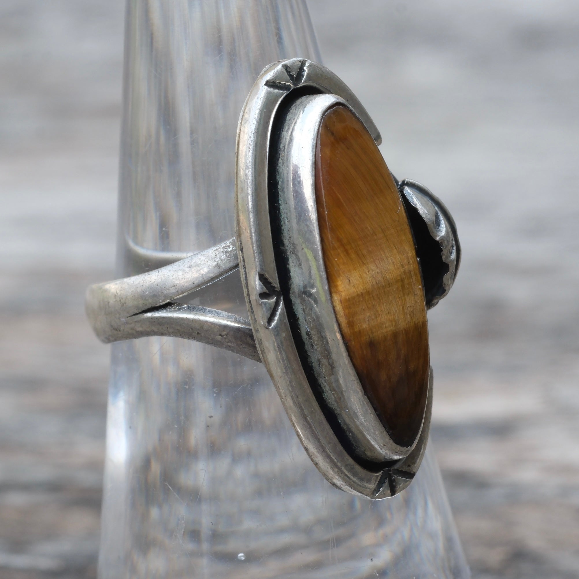 Vintage Sterling Tigers Eye Feather Ring 6
