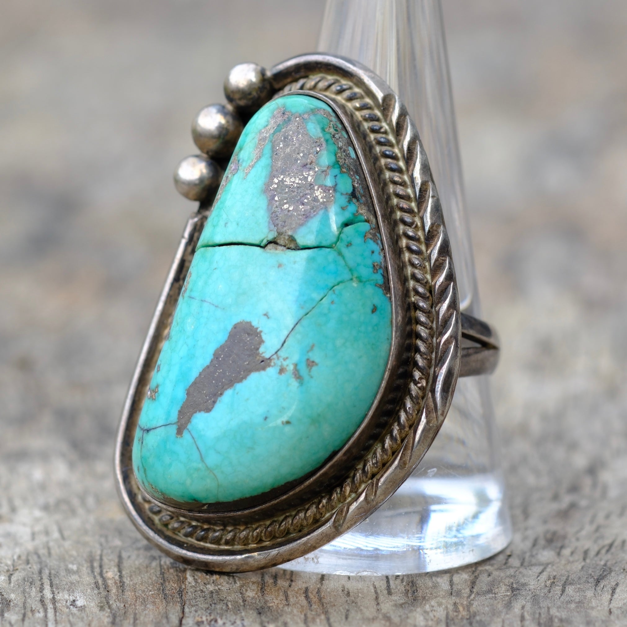 HUGE Vintage Sterling Turquoise Ring 10.5