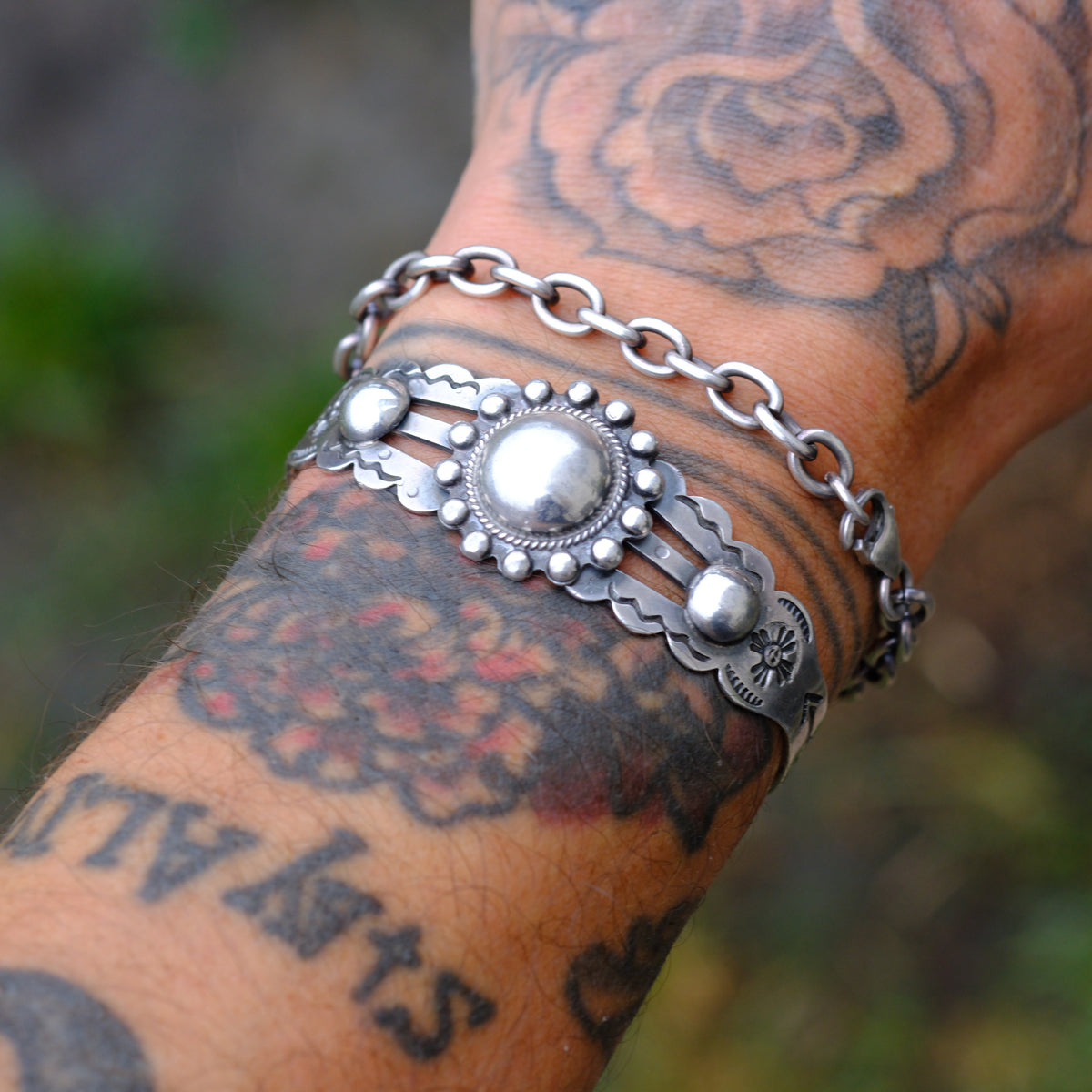 Vintage Sterling Silver Stamped and Domed Cuff Bracelet