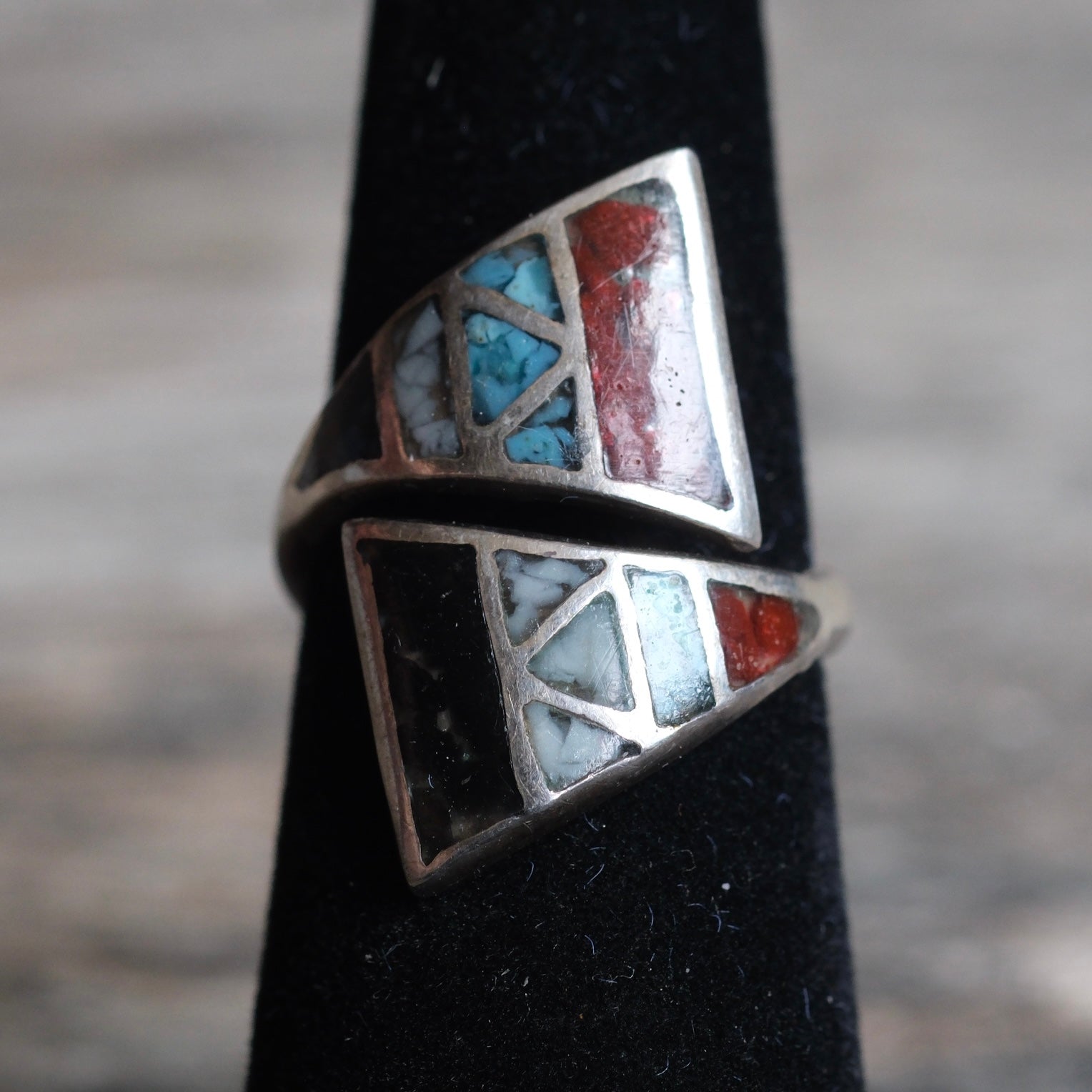 Vintage Sterling Multistone Inlay Overpass Ring 7.25