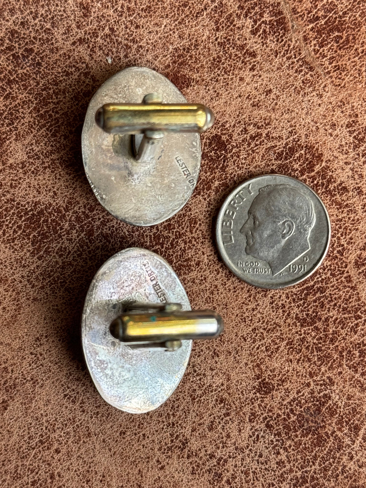 Vintage Sterling Silver Stamped Turquoise Shadowbox Cufflinks
