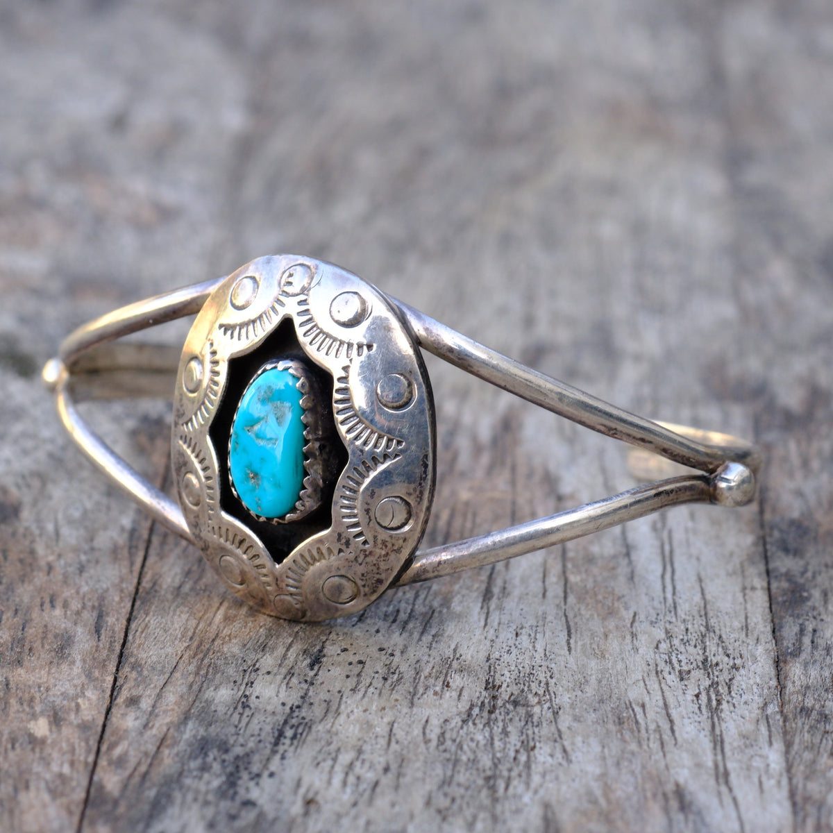 Vintage Sterling Turquoise Shadowbox Cuff Bracelet