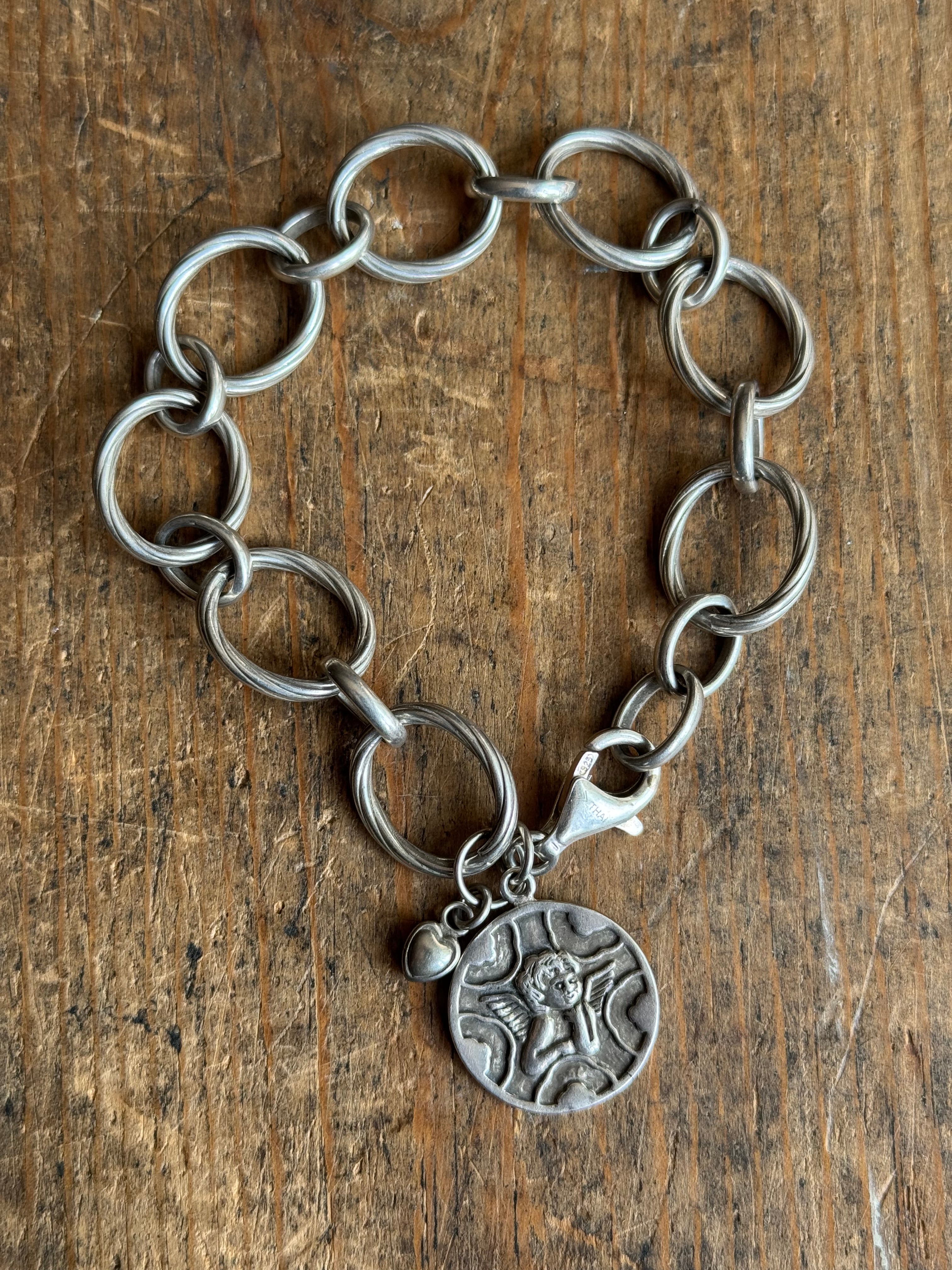 Vintage Sterling Silver 8” Twisted Large Round Link Chain Bracelet