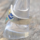 Vintage Sterling Turquoise and Lapis Inlay Ring 9.75