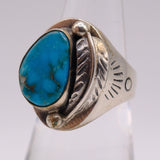 Vintage Sterling Turquoise Feather Ring 6.75