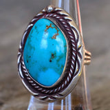 Chunky Vintage Sterling Turquoise Roper Ring 8.25