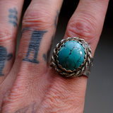 Vintage Sterling Turquoise Roper Stamped Band Ring 12.25