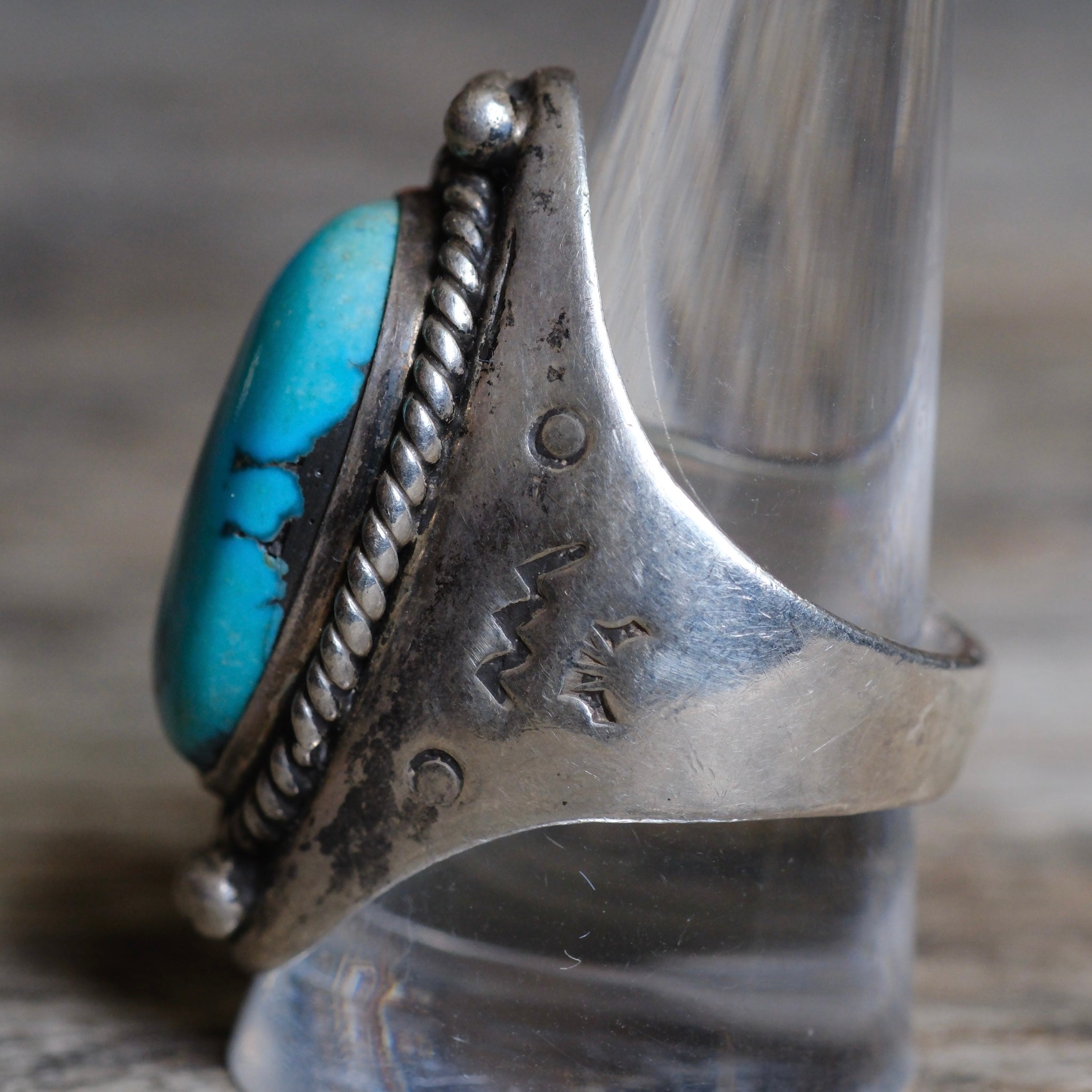 Vintage Sterling Turquoise Stamped Band Ring 10.75