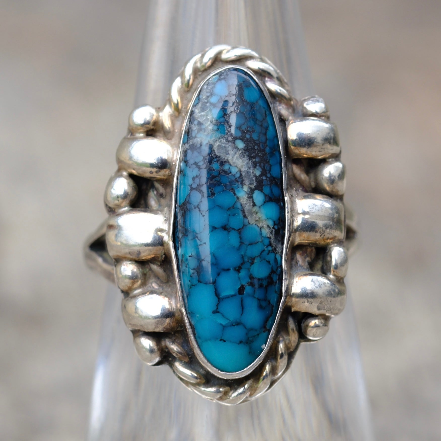 Vintage Sterling Spiderweb Turquoise Ring 5.75