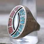 Vintage Sterling Crushed Inlay Ring 12