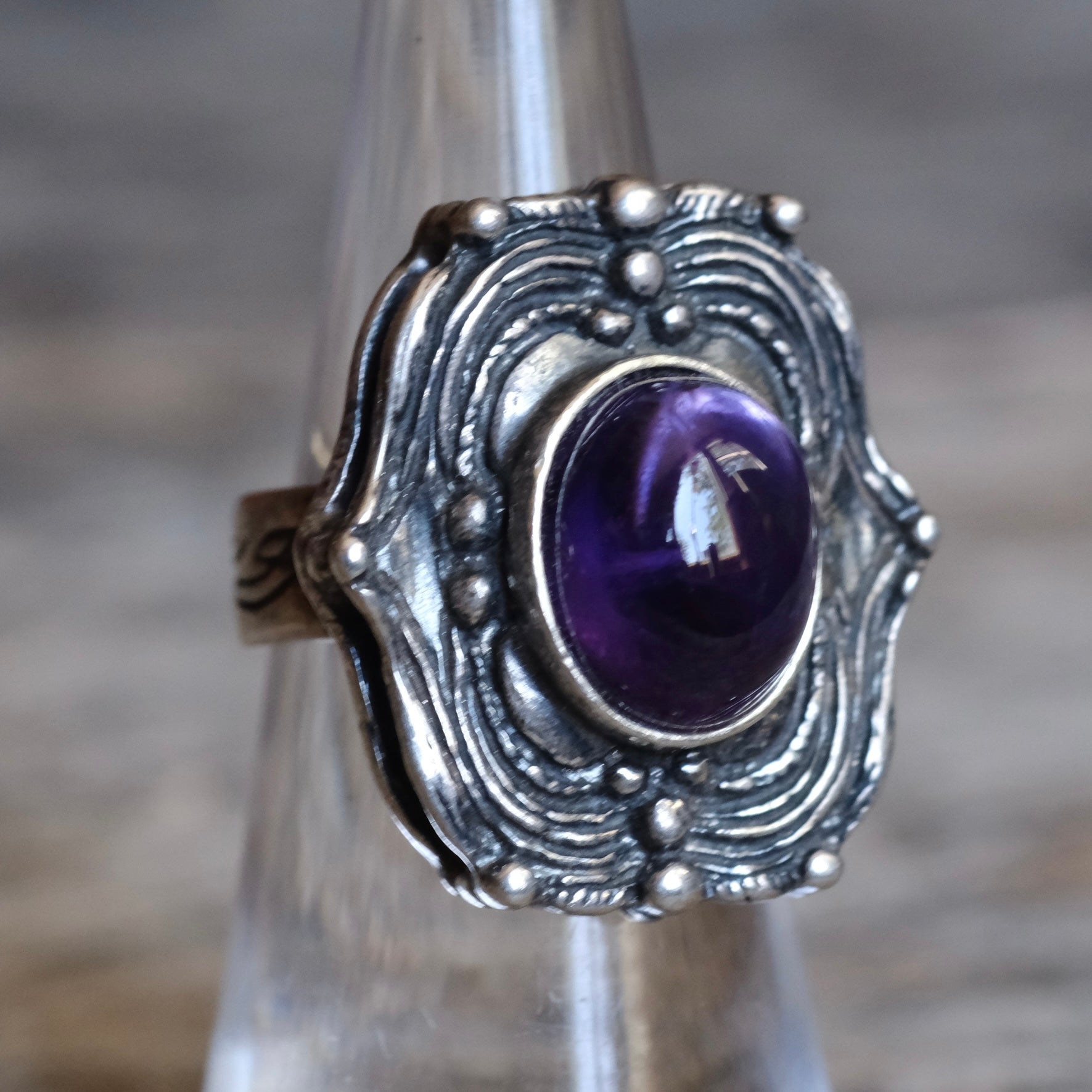 Vintage Sterling Purple Glass Ring 5.5