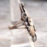 Vintage Sterling Silver Feather Blossom Ring 7.75