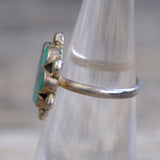 Vintage Sterling Turquoise Inlay Flower Ring 4.25